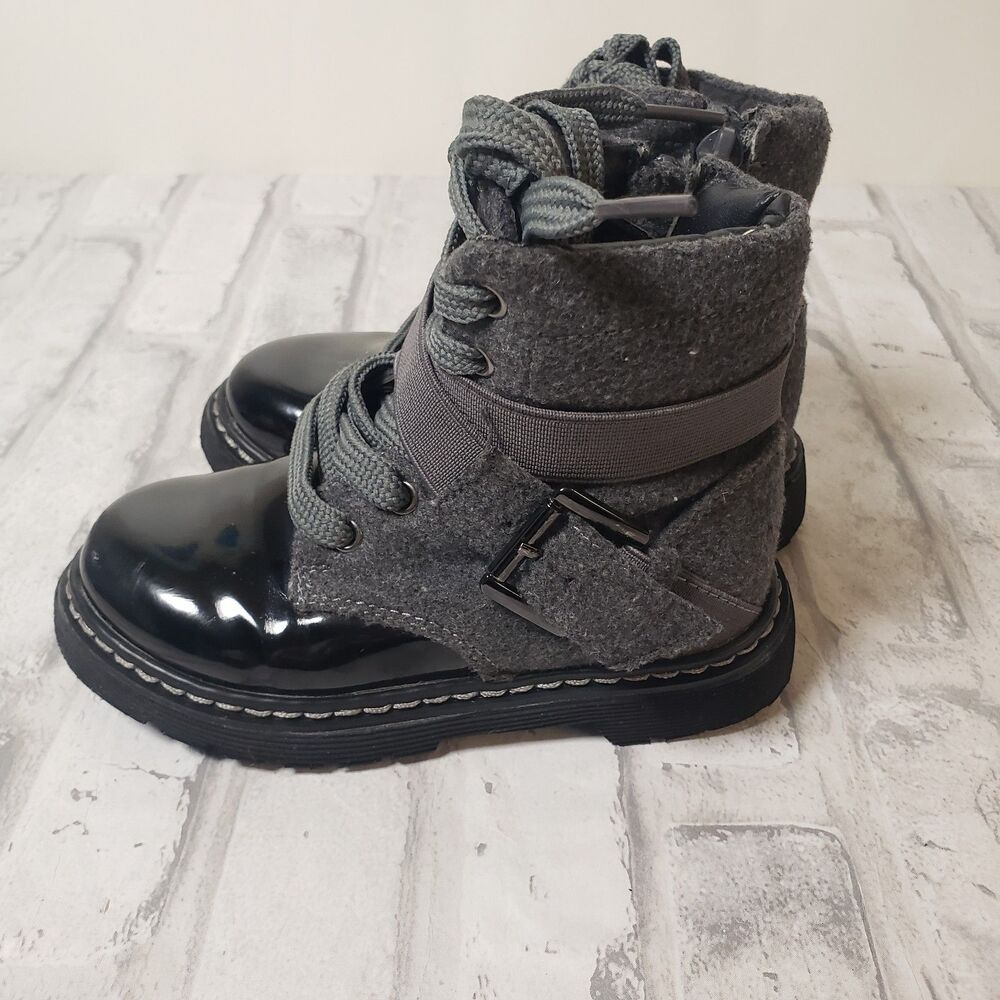 Black and Grey Girls Toddlers Hoo Strap and Zipper Boots